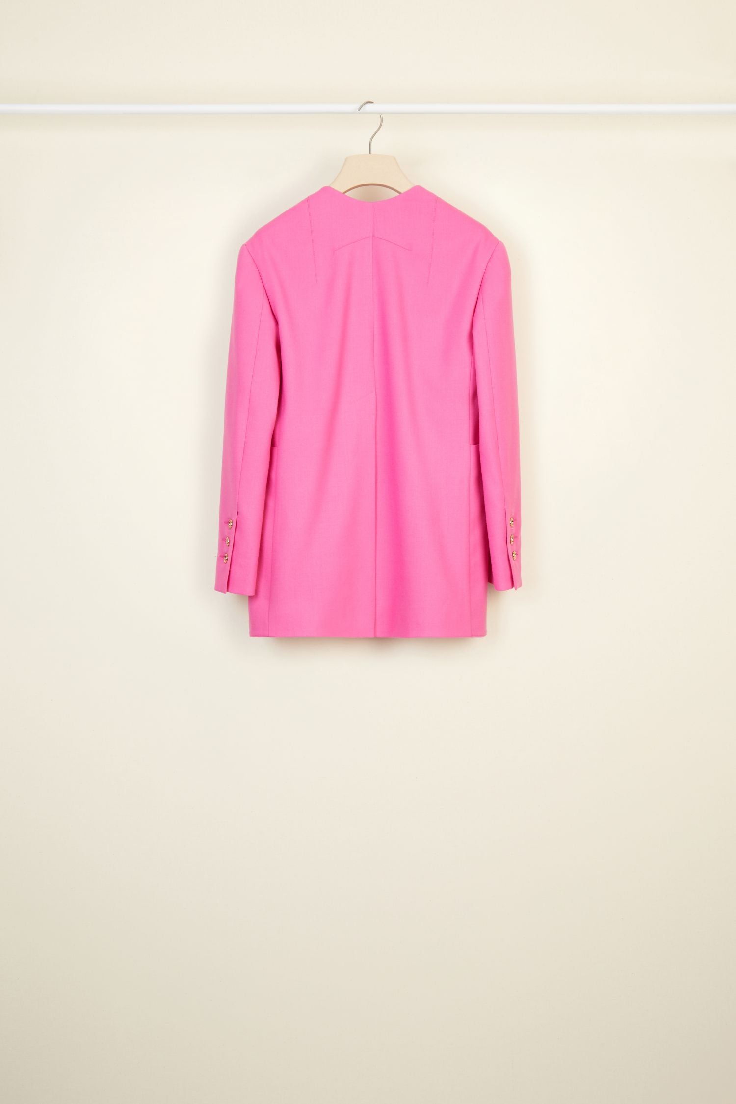 Wool double-breasted jacket without lapels - Raspberry