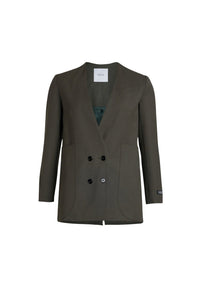 Khaki / Veste croisée sans revers en laine technique