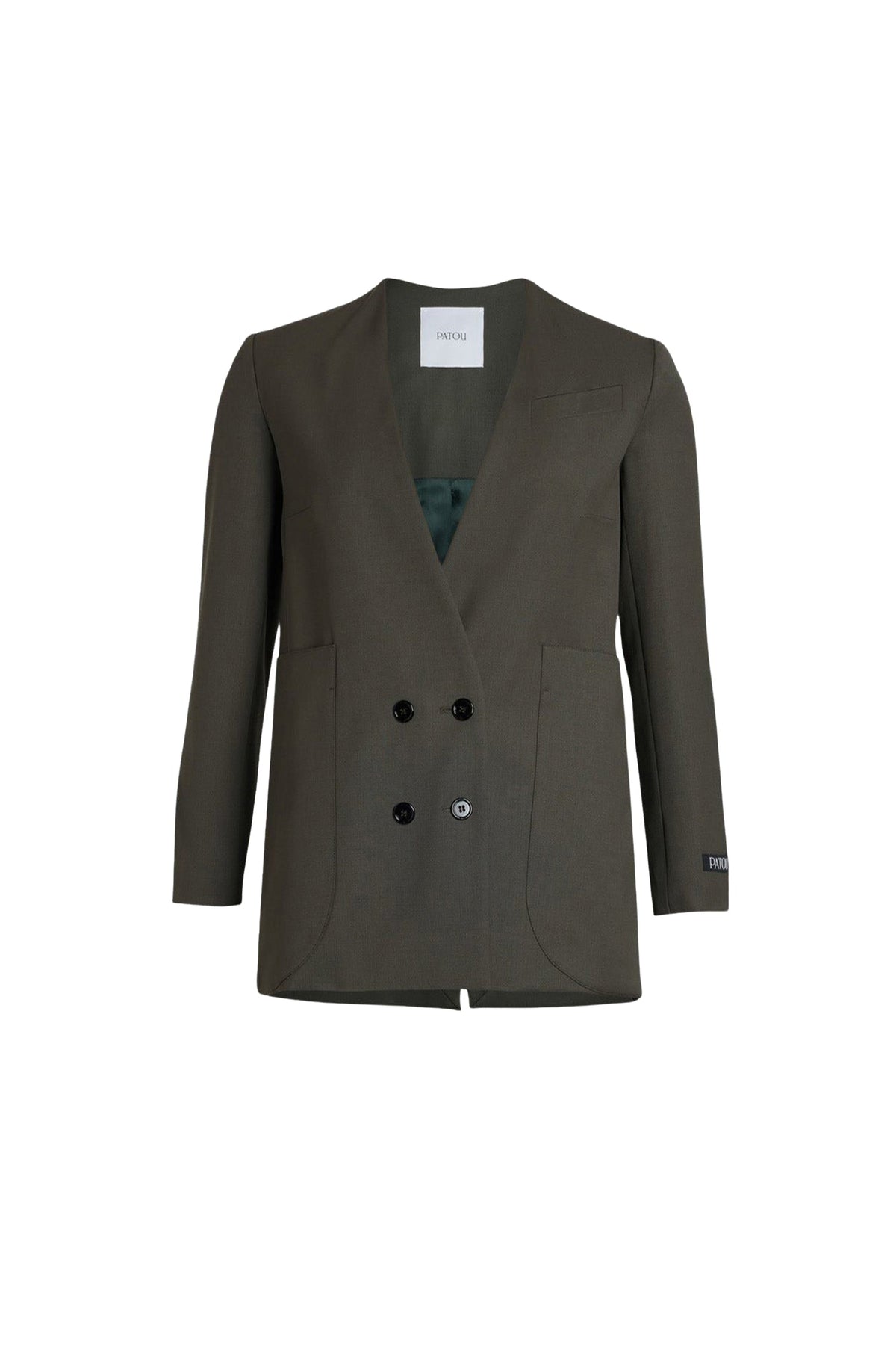 Khaki / Veste croisée sans revers en laine technique