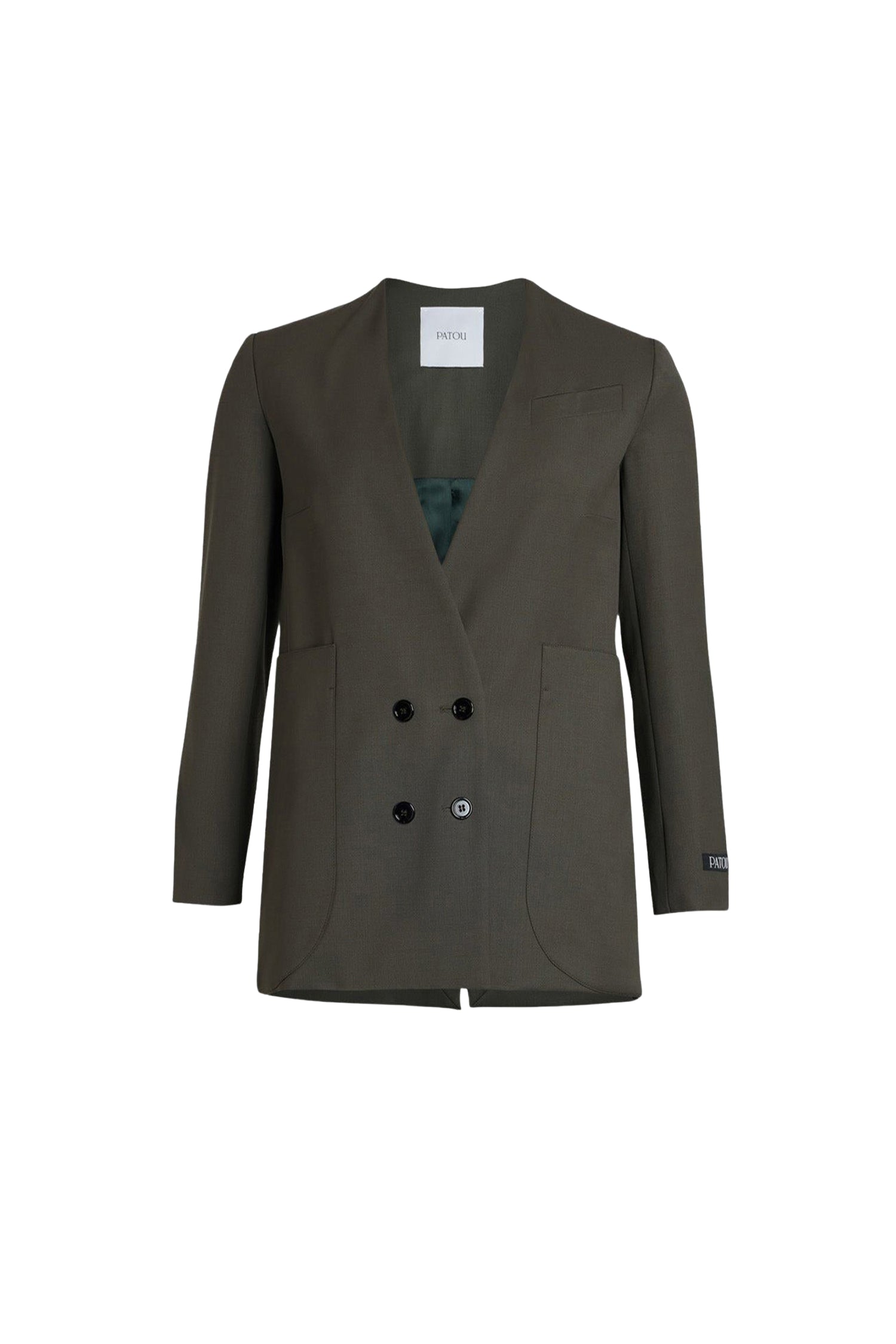 Veste croisée sans revers en laine - Kaki