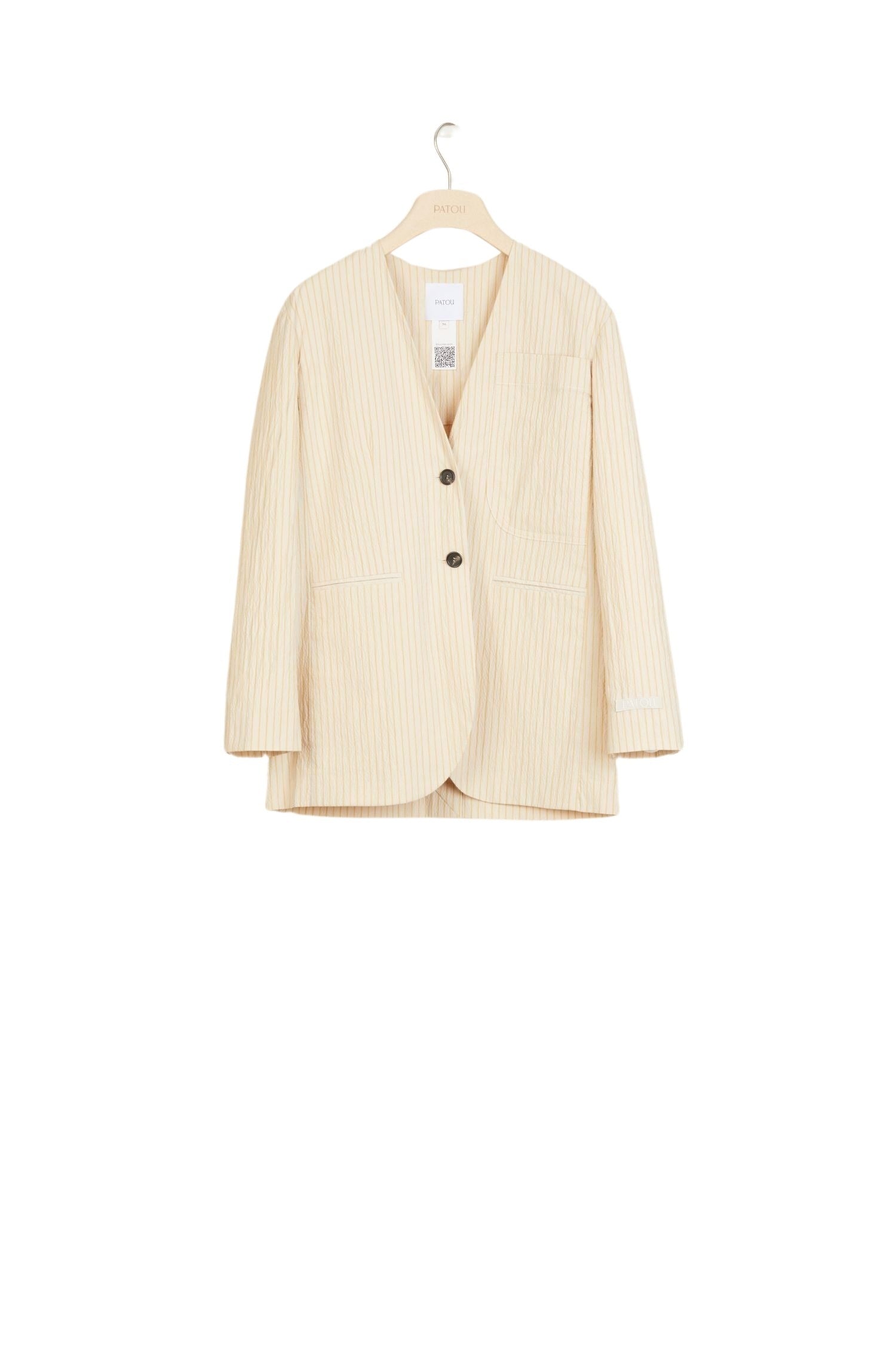 Veste sans col en coton & lin - Miel