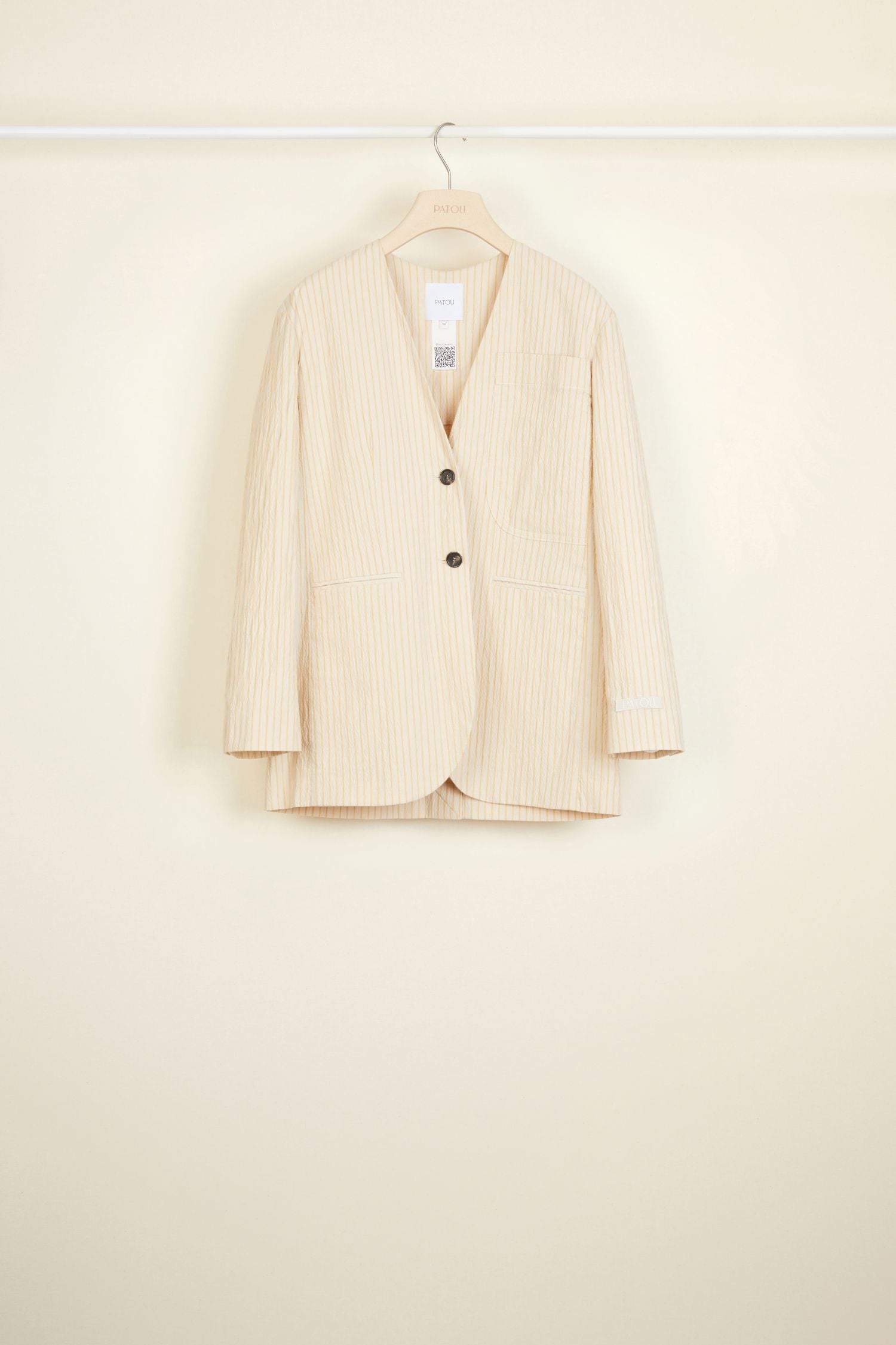 Collarless seersucker jacket - Honey