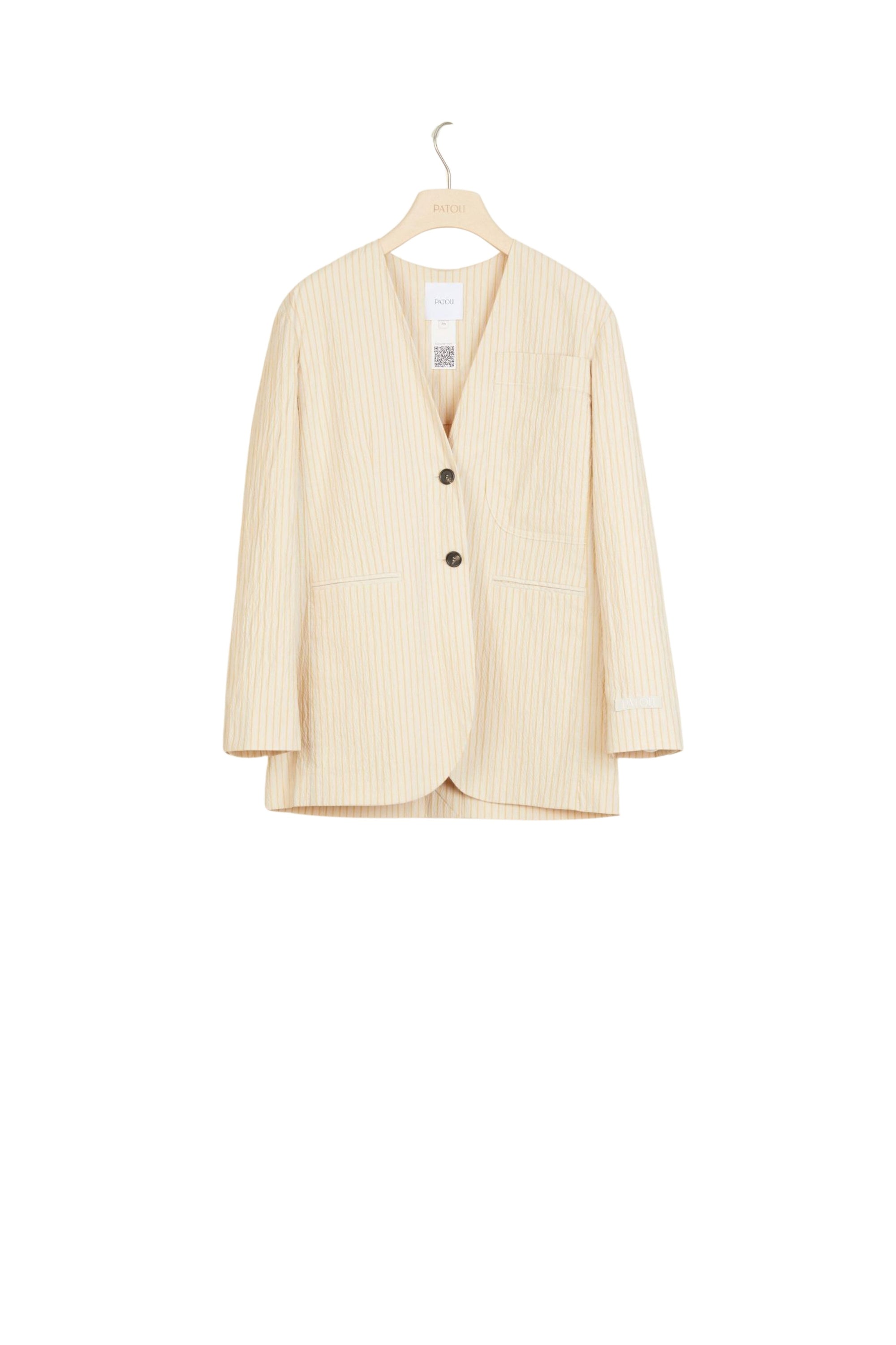Collarless seersucker jacket - Honey