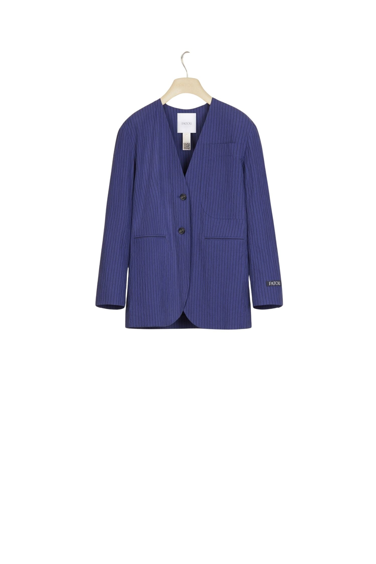 Veste sans col en seersucker - Bleu Persan