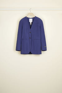 Collarless seersucker jacket - Persian Blue