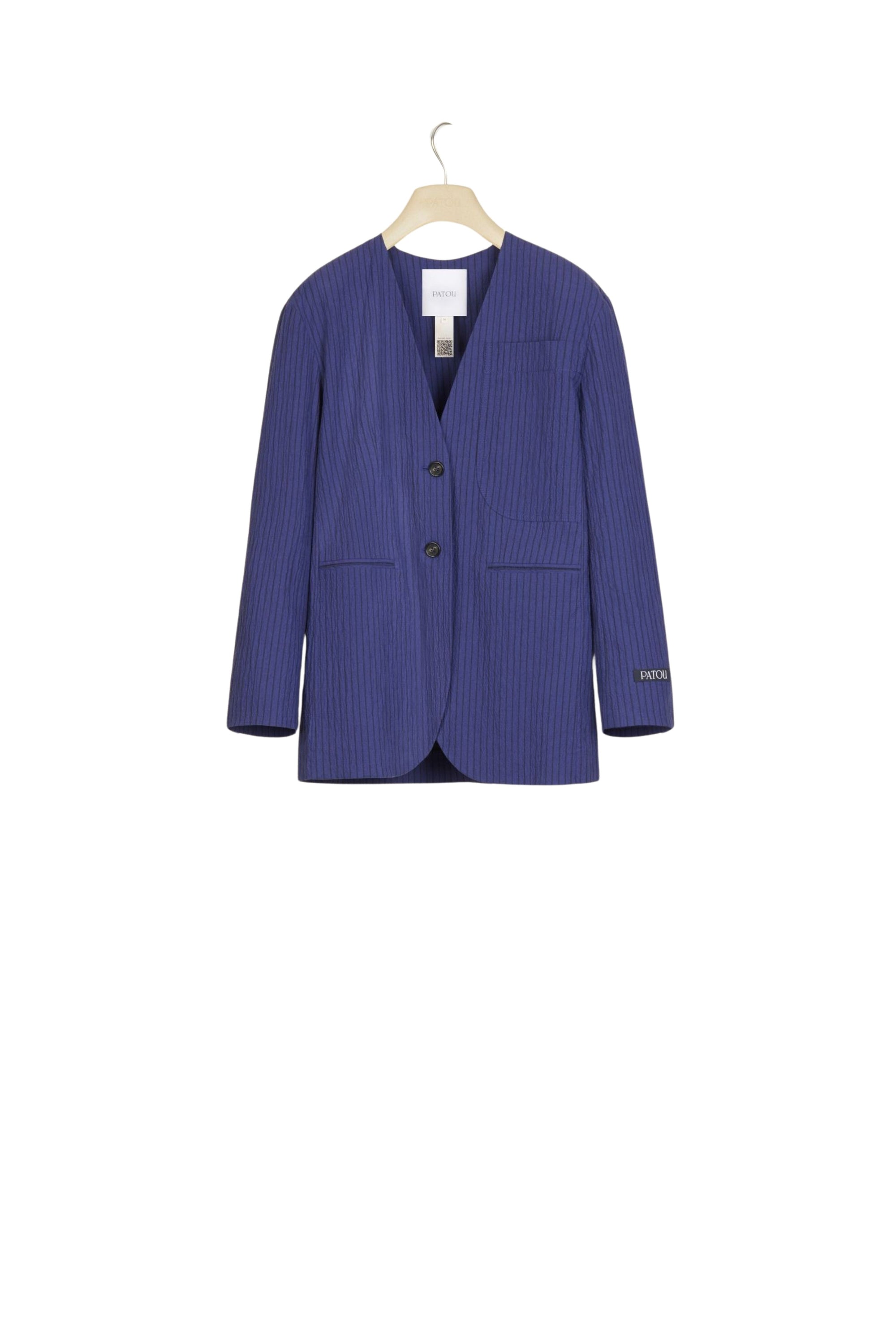 Veste sans col en seersucker - Bleu Persan