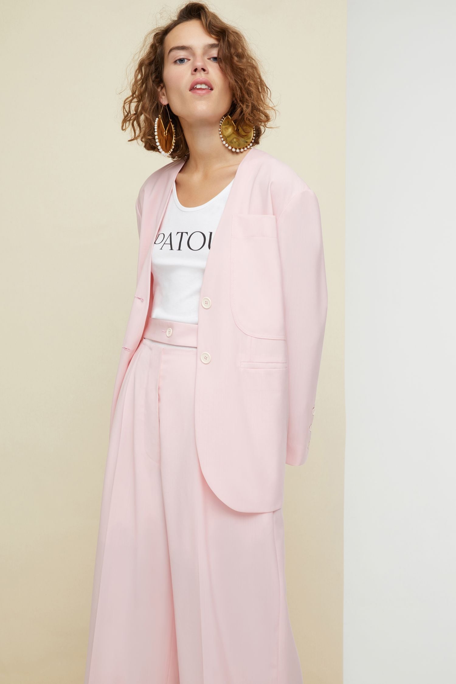 Veste sans col en laine d'été - Pivoine