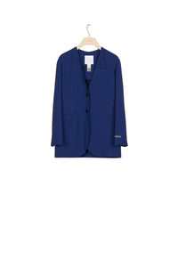 Veste sans col en laine d'été - Bleu Persan