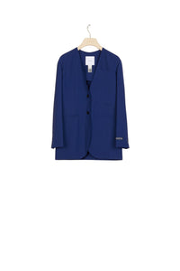 Summer wool collarless jacket - Persian Blue