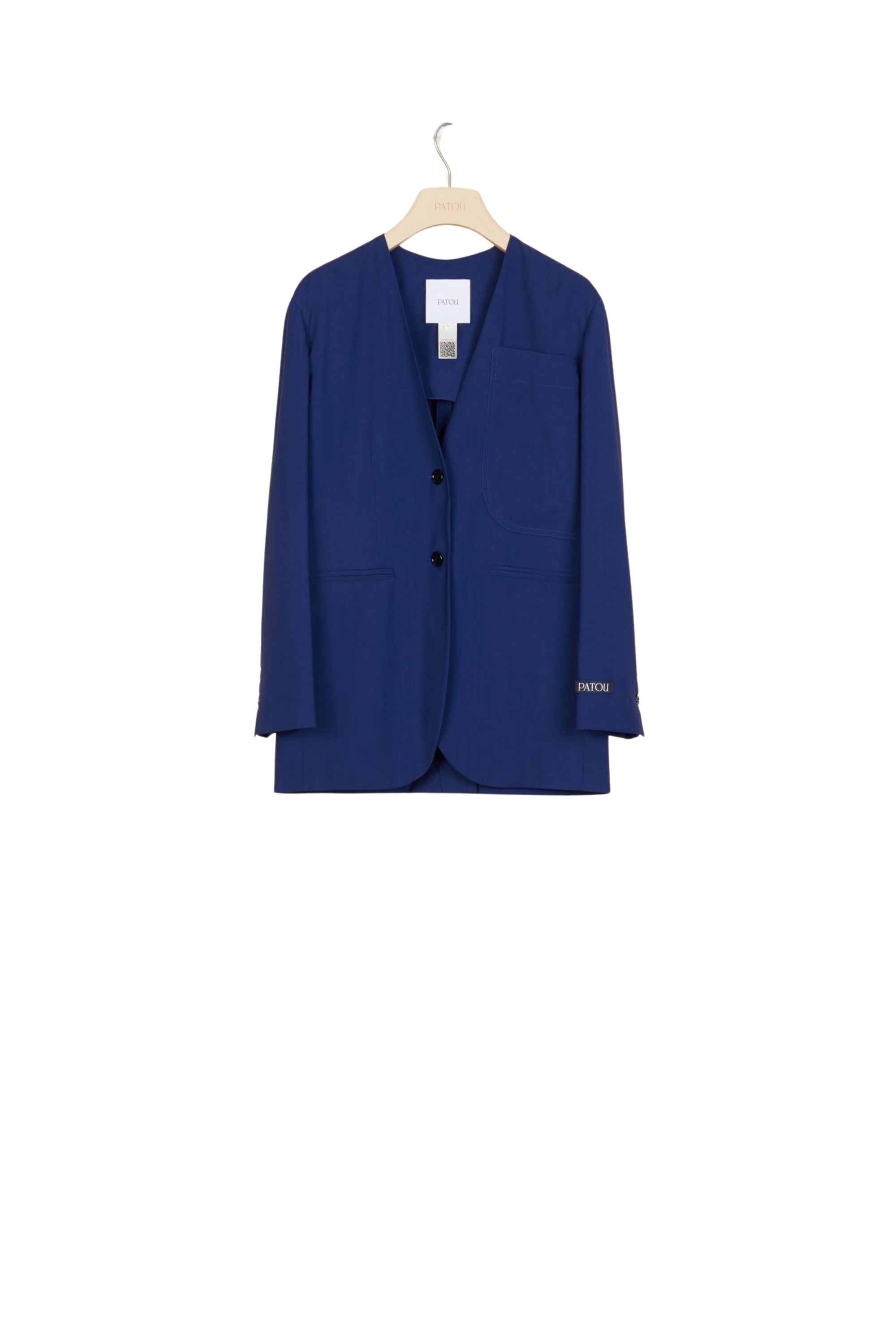 Summer wool collarless jacket - Persian Blue