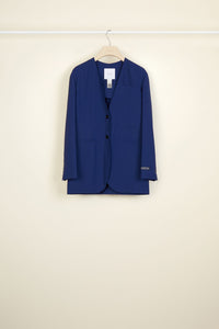 Veste sans col en laine d'été - Bleu Persan