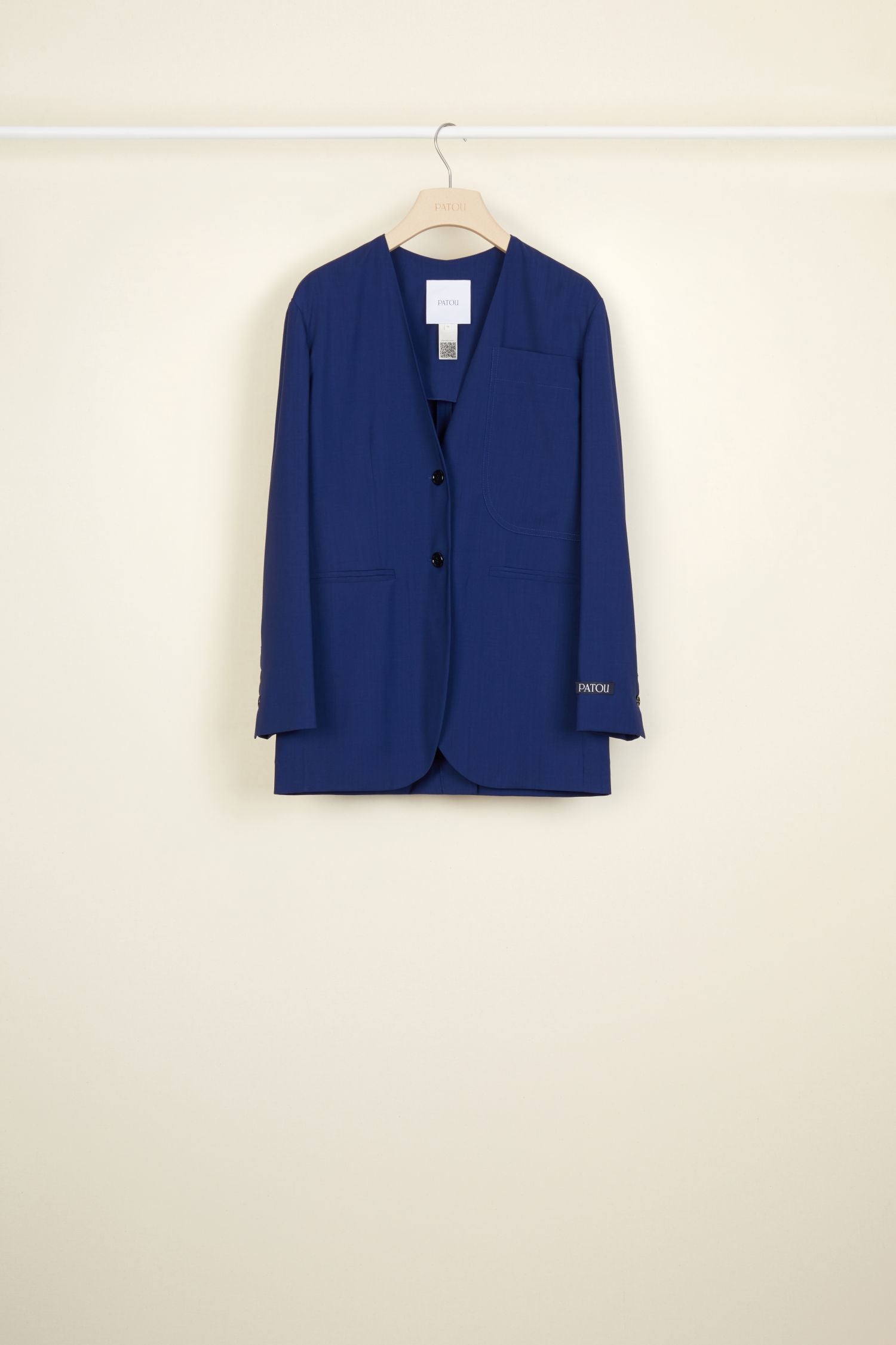 Veste sans col en laine d'été - Bleu Persan