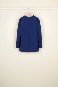 Veste sans col en laine d'été - Bleu Persan