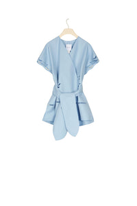 Cotton and linen jacket with openwork embroidery - Blueberry