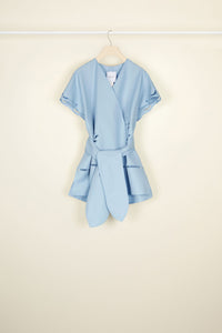 Cotton and linen jacket with openwork embroidery - Blueberry