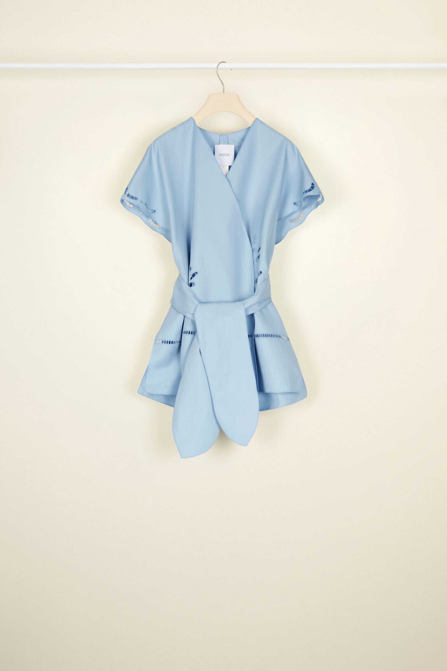 Cotton and linen jacket with openwork embroidery - Blueberry