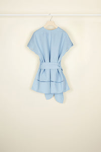 Cotton and linen jacket with openwork embroidery - Blueberry