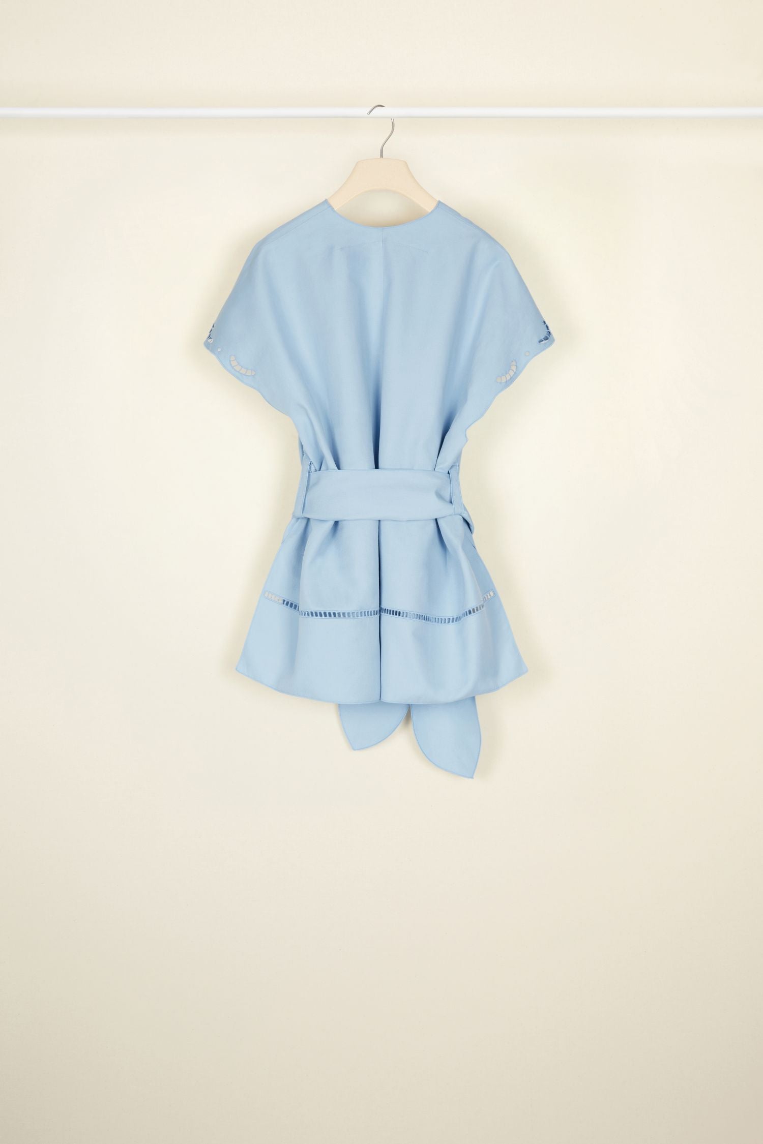 Cotton and linen jacket with openwork embroidery - Blueberry