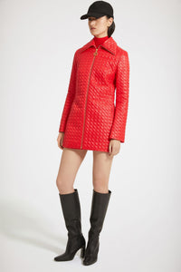 Veste longue zippée en nylon matelassé éco-responsable - Rouge