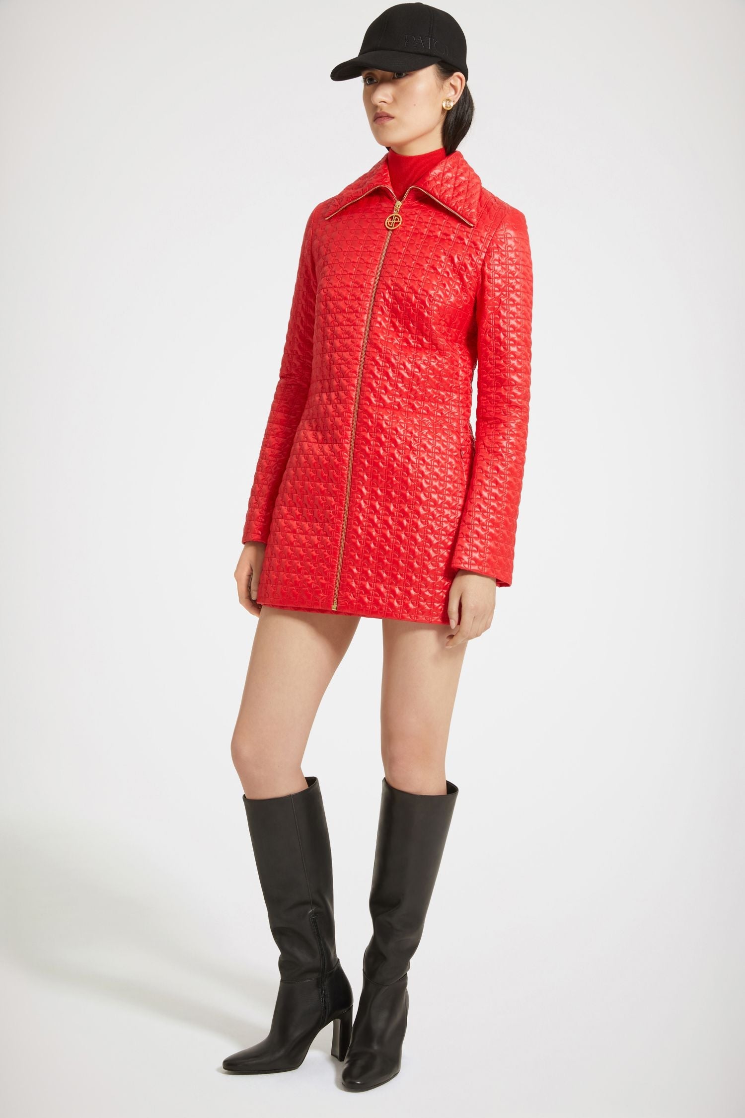 Veste longue zippée en nylon matelassé éco-responsable - Rouge