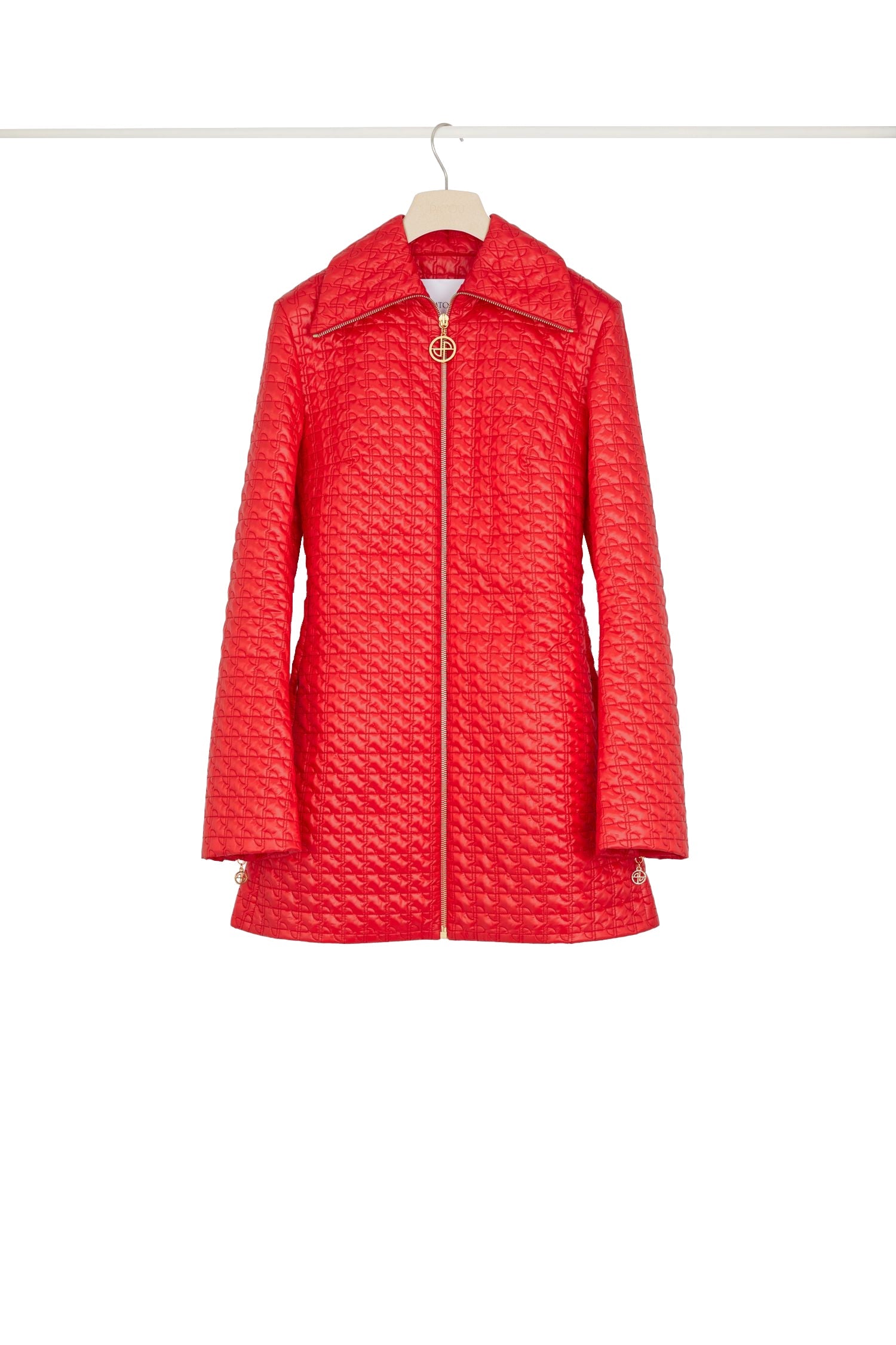 Veste longue zippée en nylon matelassé éco-responsable - Rouge