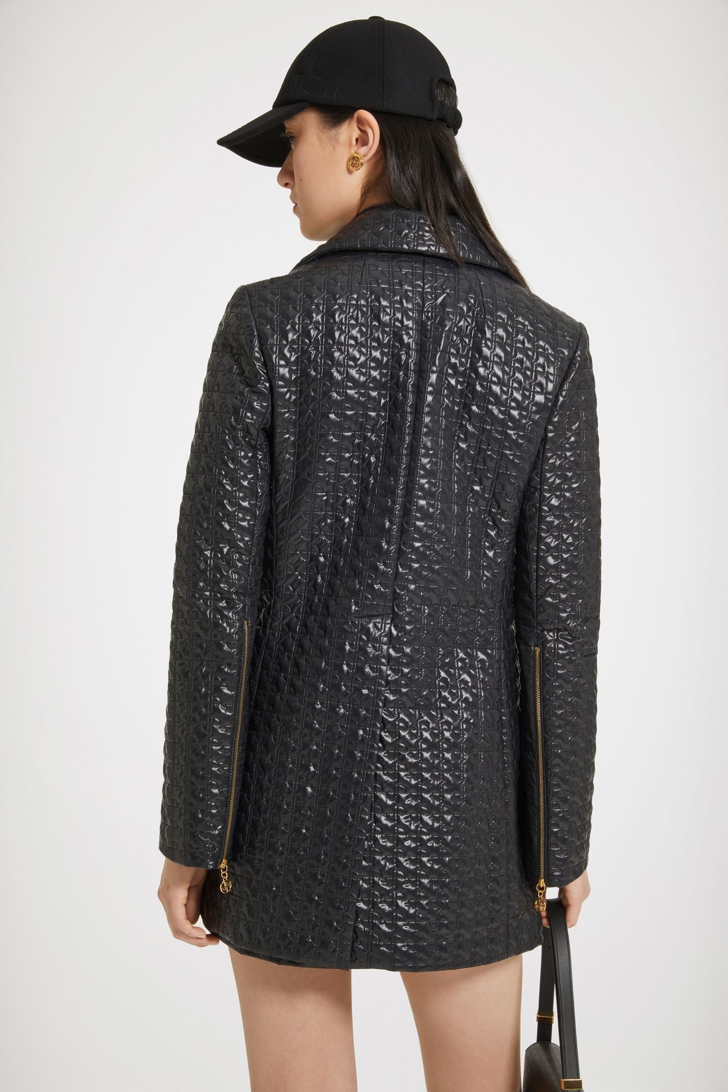 Veste longue zippée en nylon matelassé éco-responsable - Noir