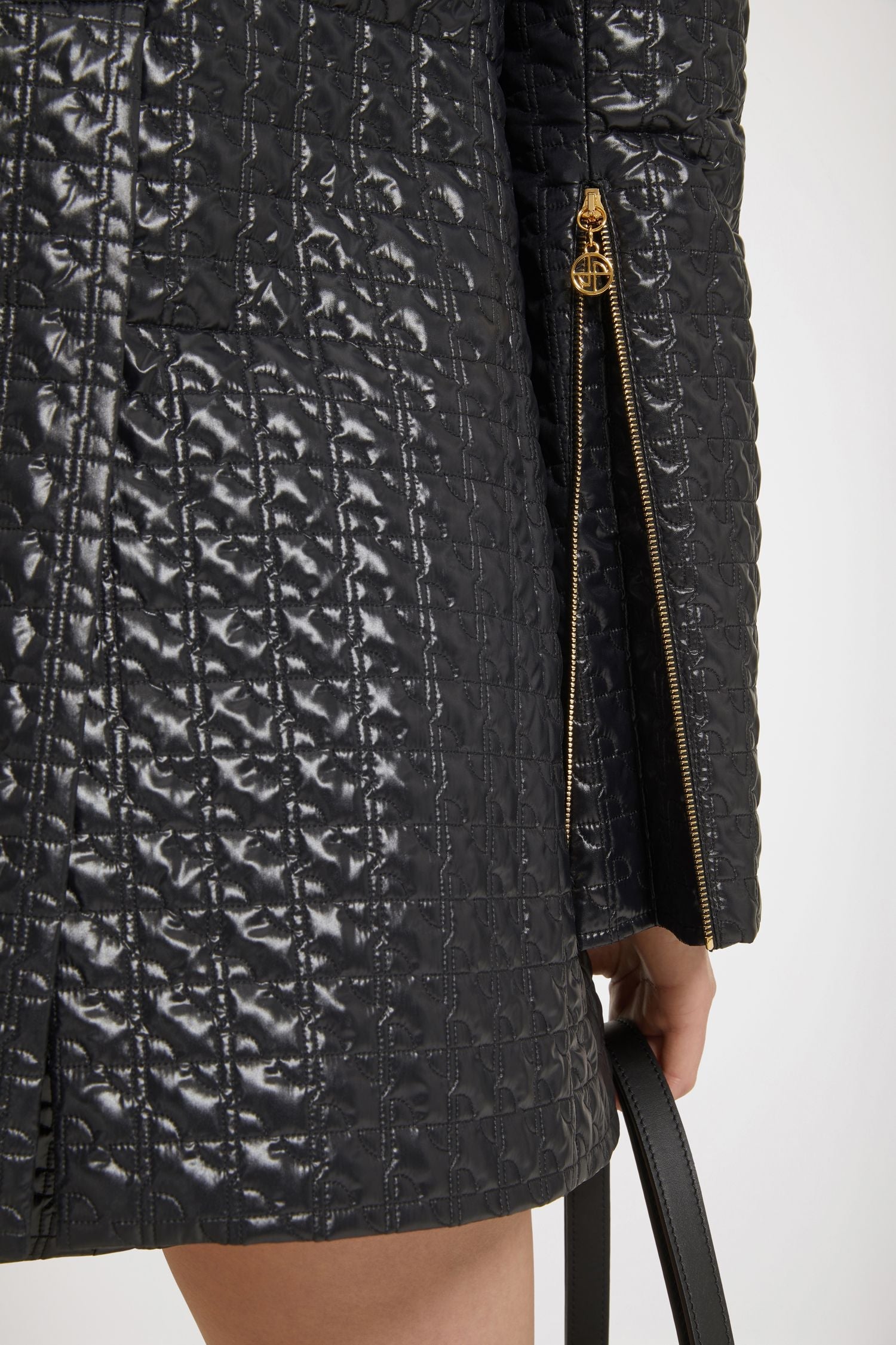 Veste longue zippée en nylon matelassé éco-responsable - Noir