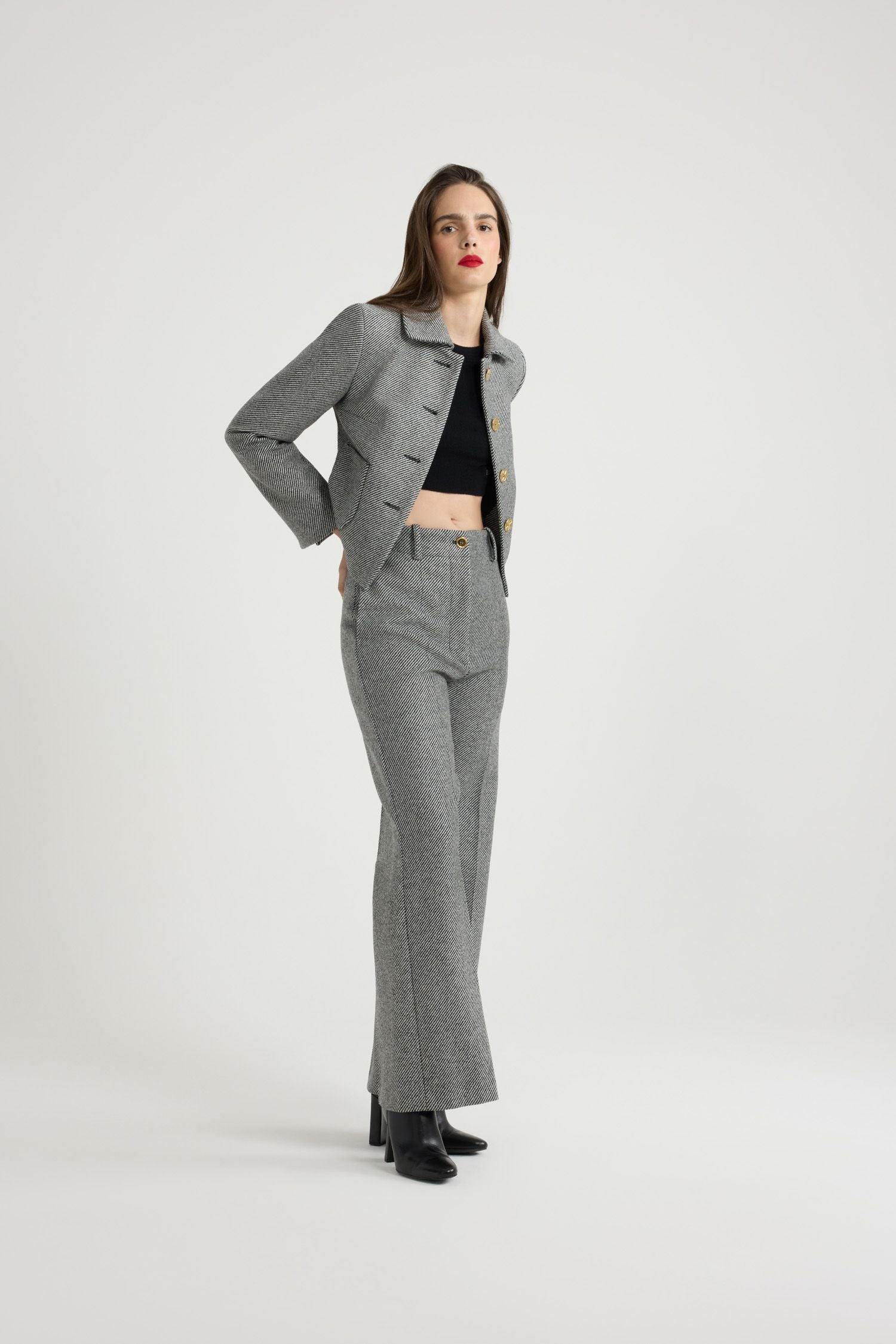 Veste courte en tweed stretch - Gris Graphite
