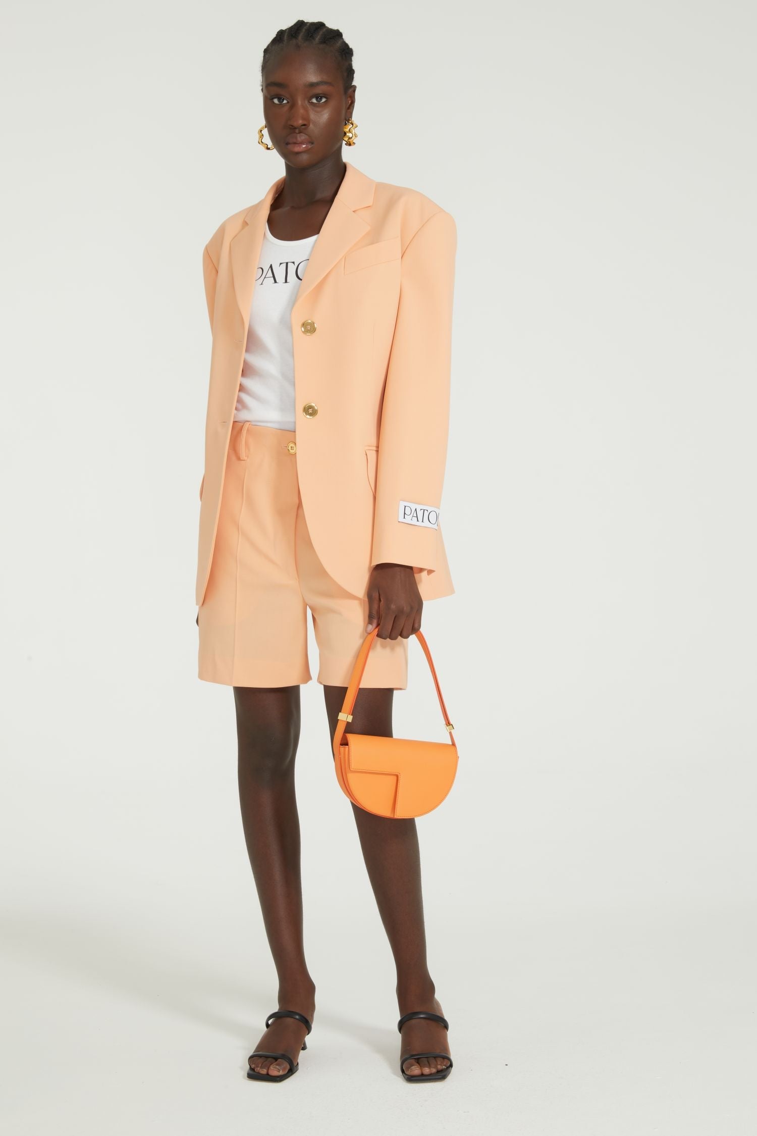 Veste ceinturée en laine technique - Orange Clair