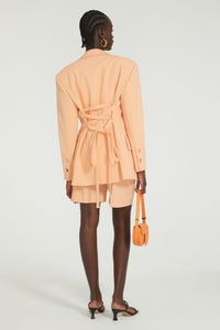Veste ceinturée en laine technique - Orange Clair