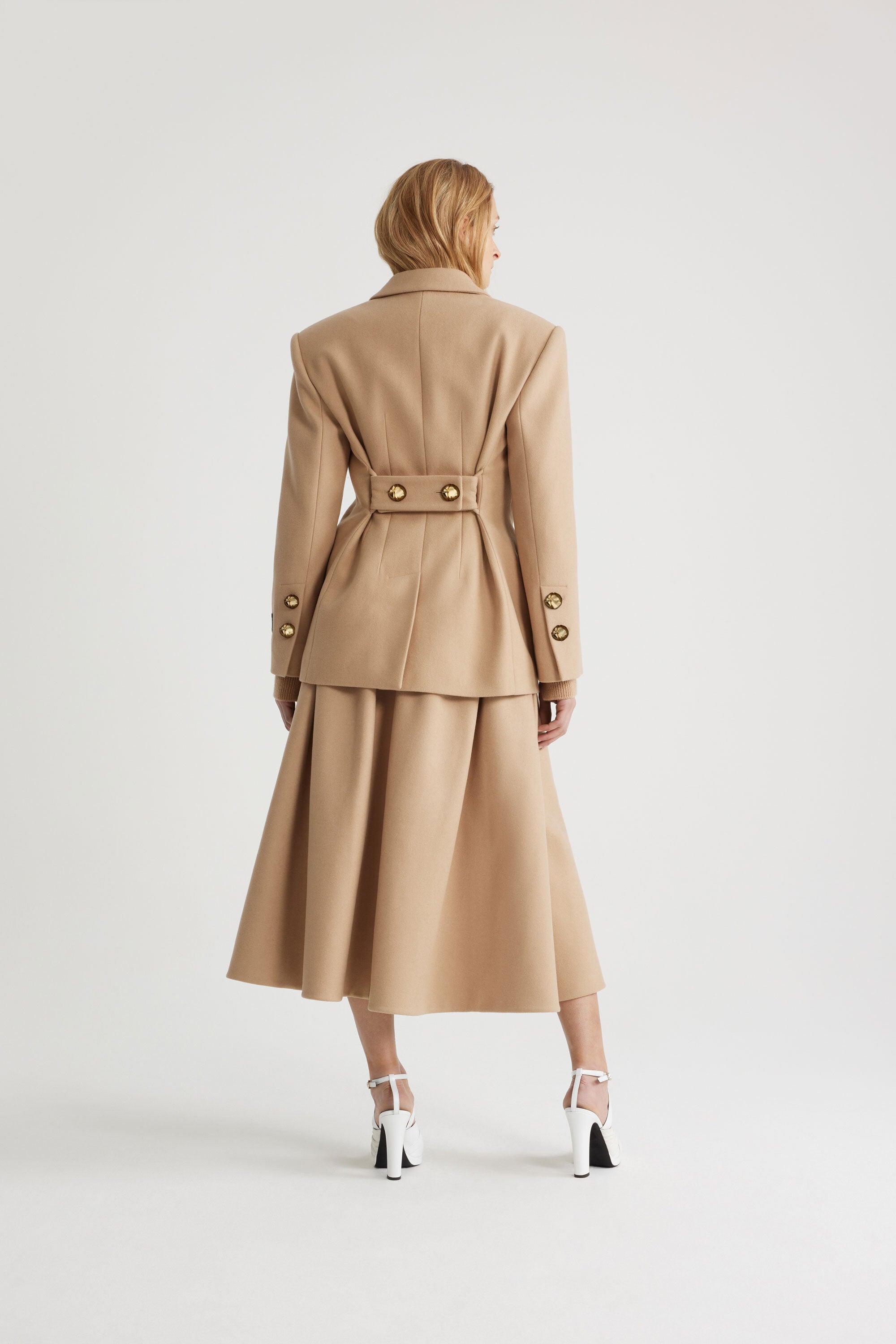 Veste ceinturée en laine et cachemire - Beige