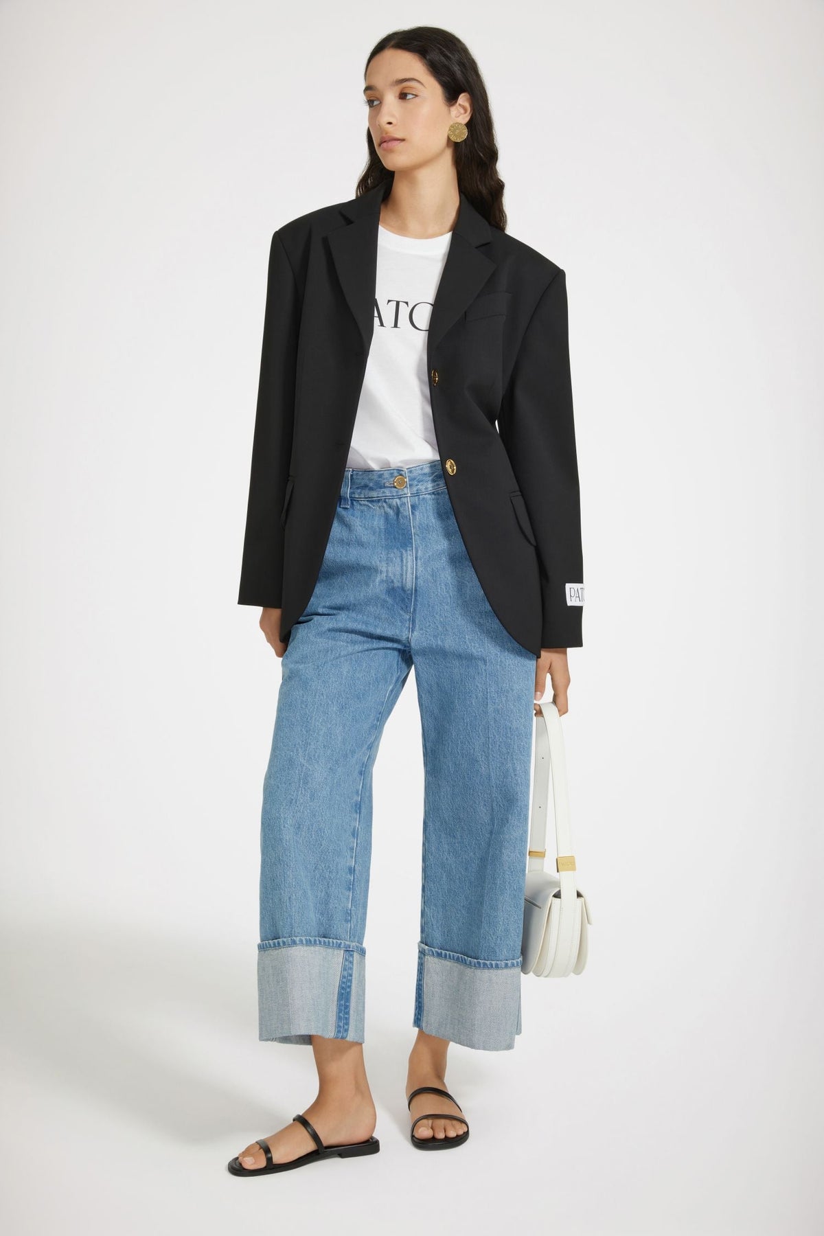 Black / Veste ample ceinturée en laine technique