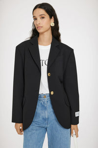 Black / Veste ample ceinturée en laine technique