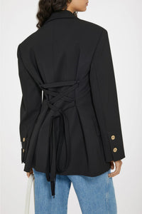 Veste ceinturée en laine - Noir