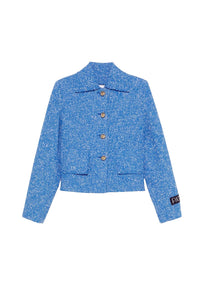 Victoria Blue / Veste courte iconique en tweed de laine éco-responsable et coton bio