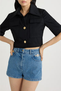 Veste courte en gabardine de coton - Noir
