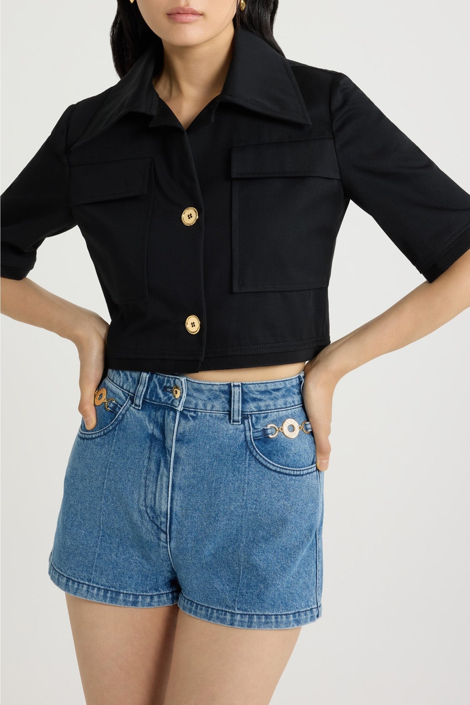 Veste courte en gabardine de coton - Noir