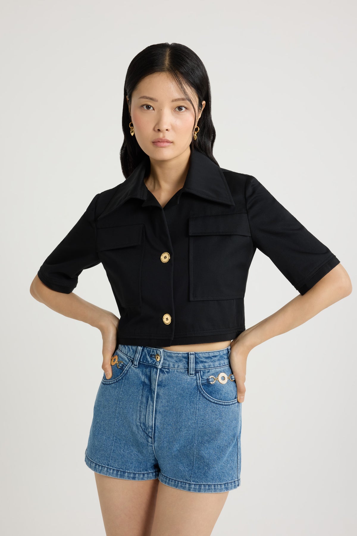 Black / Veste courte en gabardine de coton bio