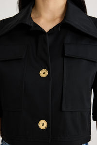 Veste courte en gabardine de coton - Noir