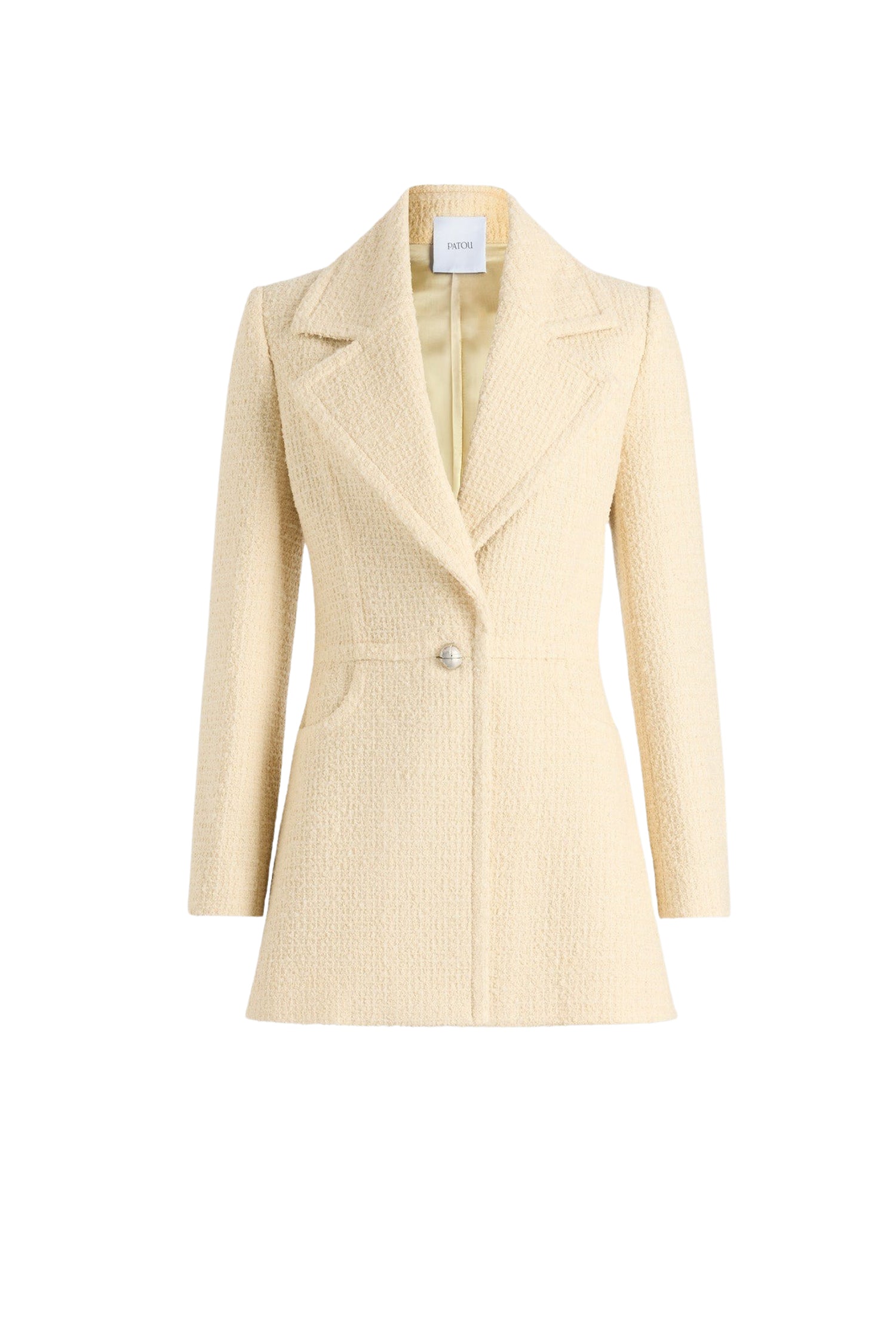 No Label Snowberry White / Veste longiligne à boutonnage simple en tweed de laine mélangée éco-responsable