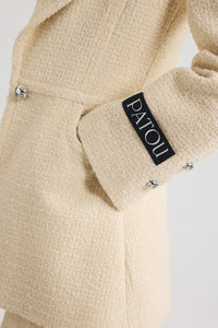 No Label Snowberry White / Veste longiligne à boutonnage simple en tweed de laine mélangée éco-responsable