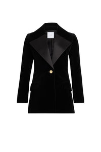 Black / Veste longue simple boutonnage en velours de coton bio