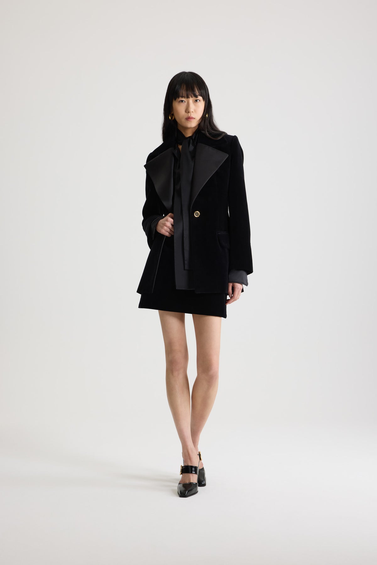 Black / Veste longue simple boutonnage en velours de coton bio