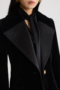 Black / Veste longue simple boutonnage en velours de coton bio