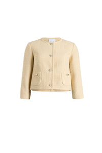No Label Snowberry White / Veste courte sans col en tweed de laine mélangée éco-responsable