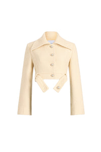 No Label Snowberry White / Veste courte ceinturée en tweed de laine mélangée éco-responsable