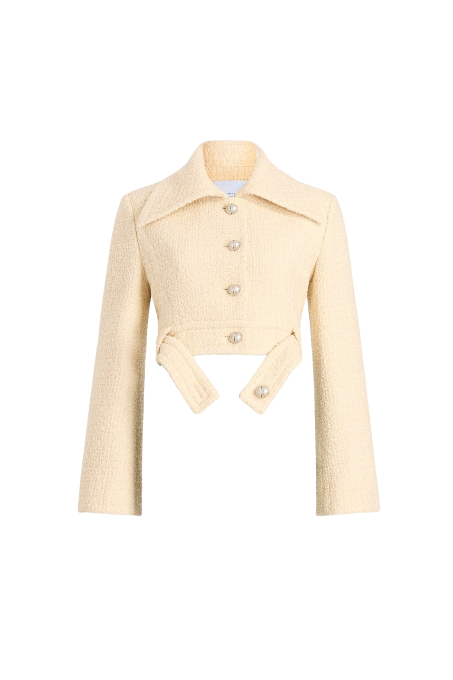 No Label Snowberry White / Veste courte ceinturée en tweed de laine mélangée éco-responsable