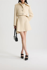 Veste courte ceinturée en tweed de laine - Rouge Ecarlate