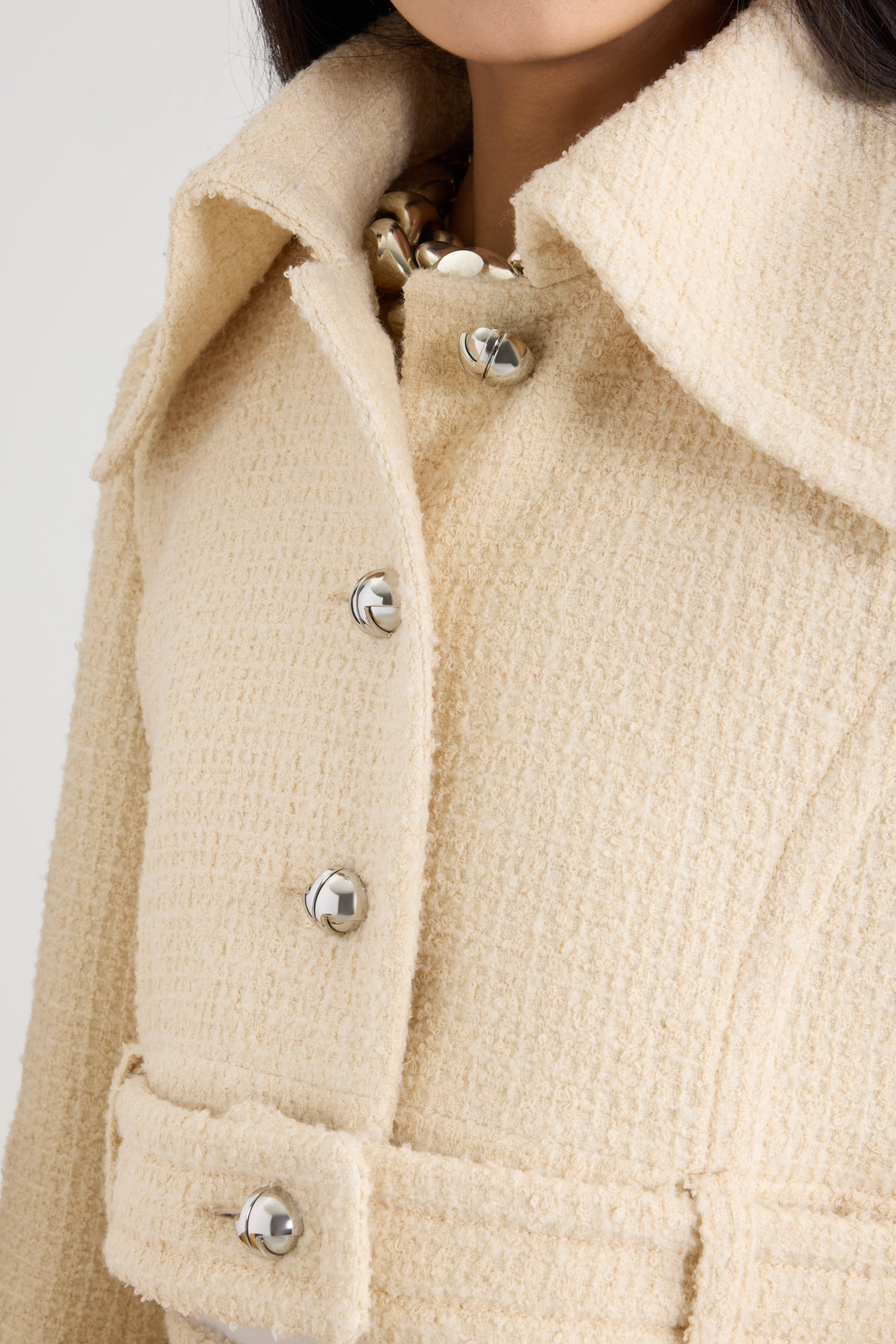 Veste courte ceinturée en tweed de laine - Blanc