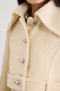 No Label Snowberry White / Veste courte ceinturée en tweed de laine mélangée éco-responsable